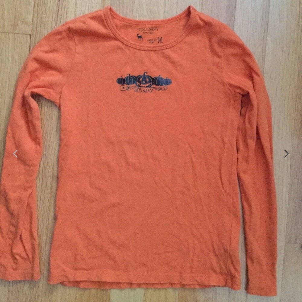 Old Navy Girl Halloween Pumpkin Shirt size M Orange Long Sleeve